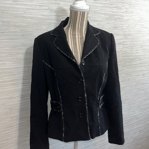 Lena Gabrielle New York size 10 black blazer with tweed blend accent seams - Picture 3 of 9